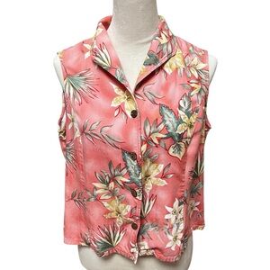 Caribbean Joe Peach Tropical Sleeveless Button Up Shirt Large (Fits S/M)
